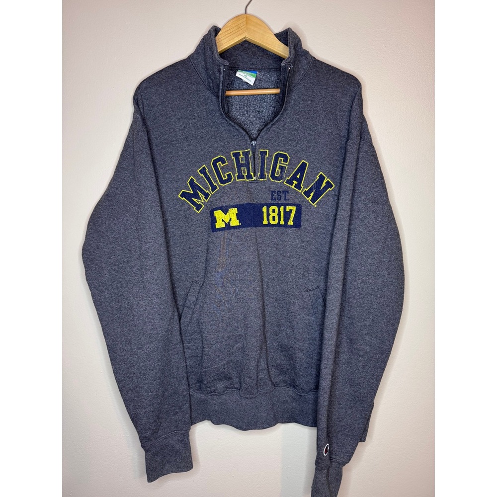 Michigan Wolverines Champion Quarter Zip Sweatshirt Gray XL NCAA